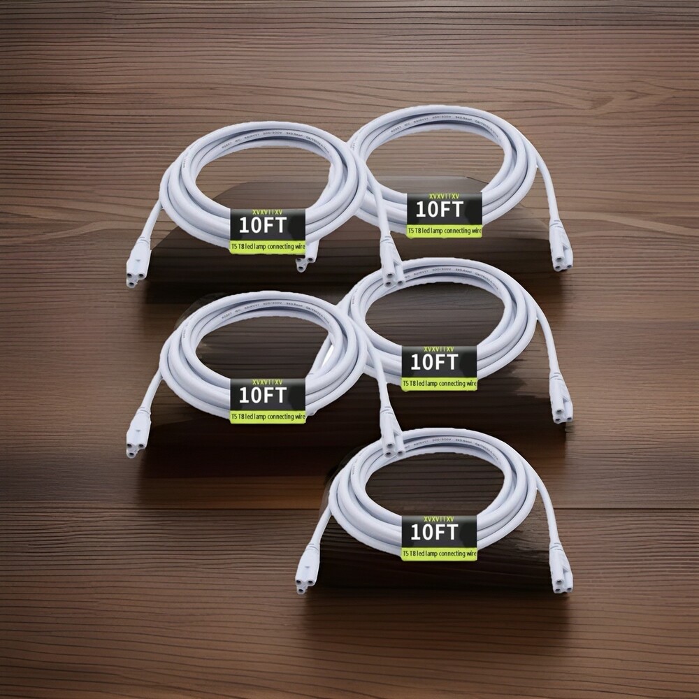 (5 Pack) T5 T8 Extension Cords 10ft Lamp Connecting Wires 3-Prong Power-9.98FT